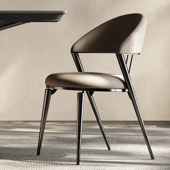 Итальянский Легкий Роскошный Обеденный стул с минималистичной постмодернистской спинкой, Индивидуальное кожаное кресло Креативного дизайнера из нержавеющей стали