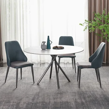 Итальянский минималистичный обеденный стол и стулья Комбинированные Круглые В семейной столовой Обеденный стол Простой современный Шиферный Круглый обеденный Стол