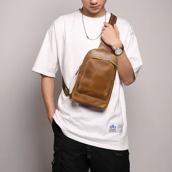 Кожаная сумка-слинг из натуральной кожи для мужчин, Винтажный нагрудный рюкзак ручной работы, модный поясной рюкзак Leathfocus
