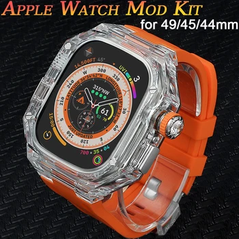 Комплект модификации корпуса Glacier для Apple Watch Band ultra 49 мм Роскошный Прозрачный комплект модификации iwatch series 8 7 6 SE 5 4 44 45 мм