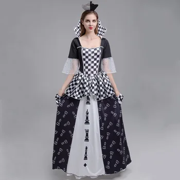 Костюм Шахматной королевы для женщин на Хэллоуин Маскарадное платье с принтом шахматной фигуры