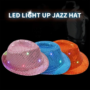 Креативная светодиодная мигающая джазовая кепка для взрослых, танцевальное шоу в стиле хип-хоп, Джазовая шляпа с блестками, светящиеся в темноте костюмы из фетровой шляпы, реквизит для сцены