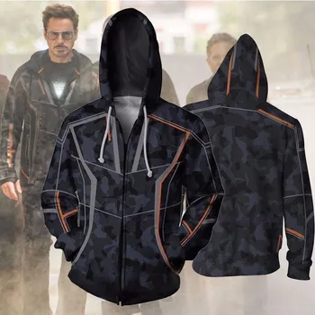 Куртка С капюшоном От Tony Stark, Толстовка в том же стиле Из фильма Для Мужчин, 3D, Супер высококачественная Уличная Одежда, Косплей, Черные Пальто на молнии