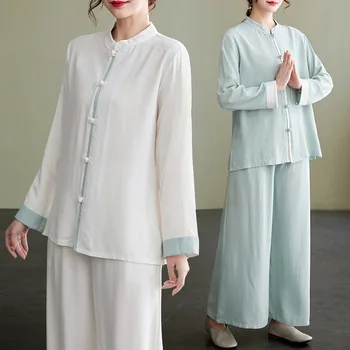 Летний новый костюм из хлопка и льна для Тайцзицюань, Свободная тренировочная одежда, Костюм дзен-буддийского монаха, Комплект из двух предметов