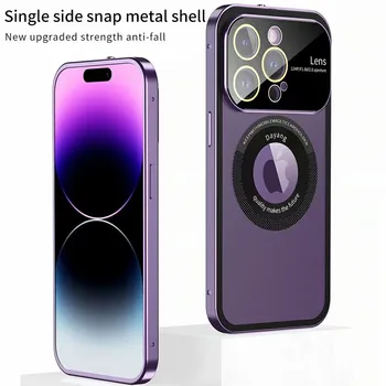 Магнитный чехол-бампер для iPhone, Металлическая защита Объектива камеры, Алюминиевая Рамка, Заднее стекло, Роскошный чехол для 14Pro Max, 14Pro, 14,