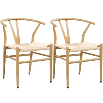 Металлические обеденные стулья середины века с плетеным сиденьем из пеньки, 2 шт., разных цветов, 21,50x22,50x29,00 дюймов