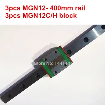 Миниатюрный линейный рельс MGN12: 3шт MGN12 - 400mm + 3шт MGN12C/MGN12H блок для деталей 3D-принтера X Y Z axies