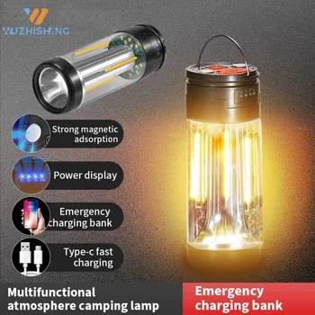 Многофункциональные походные фонари с USB-зарядкой, Водонепроницаемая лампа для палатки, светодиодный фонарик для кемпинга на открытом воздухе, подвесной фонарь, аварийное освещение
