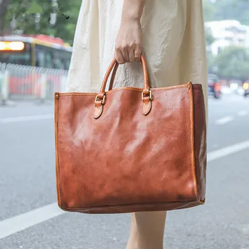 Модная роскошная женская сумка из натуральной кожи, большая вместительная сумка-тоут, повседневная сумка для покупок на открытом воздухе, женская сумка через плечо из натуральной воловьей кожи