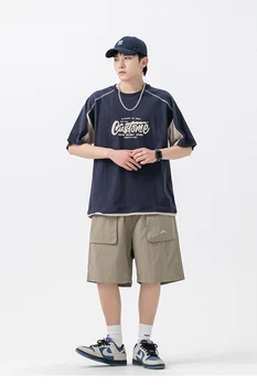 Мужская хлопковая футболка M4399 с принтом из двух предметов в японском стиле, с короткими рукавами, нишевая, свободная