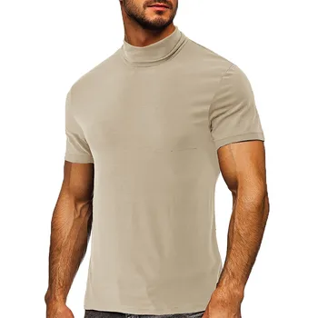 Мужские Топы для тренировок с коротким рукавом, весенне-летняя однотонная футболка, блузка, Водолазка с высоким воротником, основы для мужчин, толстые футболки