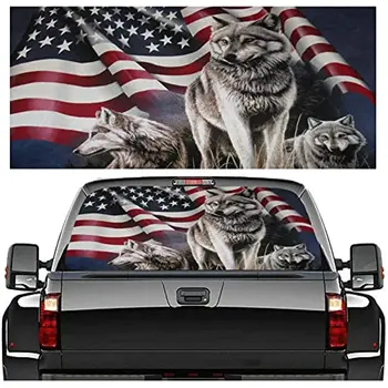 Наклейка на заднее стекло грузовика, графический стикер с изображением американского флага Волк На окно автомобиля, перфорированная виниловая наклейка на заднее стекло для грузовика SUV Va