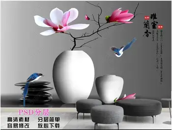 настенные обои на заказ для стен в рулонах Ваза в китайском стиле цветок магнолии домашний декор комнаты 3D фотообои на стену