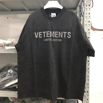 Новая футболка с логотипом Vetements из промытого горного хрусталя, мужская женская футболка Оверсайз, черная повседневная футболка, топы, футболка для спортзала