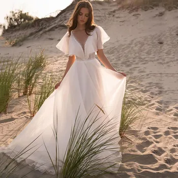 Новое Дизайнерское свадебное платье в стиле Бохо 2021, бусы с рукавами 