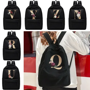 Новые Женские Повседневные рюкзаки через плечо, рюкзак для поездок на работу, школьная сумка для девочек-подростков, мужской спортивный холщовый рюкзак с золотым буквенным принтом