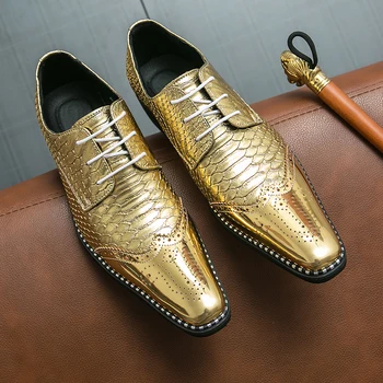 Новые Золотые мужские туфли с перфорацией типа 