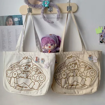 Новые Модные сумки большой емкости для женщин, холщовые сумки в стиле Харадзюку, Y2K, повседневные сумки на плечо для Колледжа для девочек, Женская Милая Мультяшная сумка