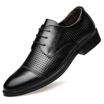 Новые Мужские Модельные туфли, Классические Кожаные Повседневные деловые мужские туфли на Шнуровке, Итальянские туфли-Оксфорды для мужчин, Черная обувь на плоской подошве, Размер 44