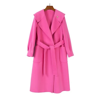 Новые поступления, осенне-зимние двусторонние кашемировые пальто для женщин, зимняя куртка, Женское шерстяное пальто средней длины на шнуровке, тонкое шерстяное пальто