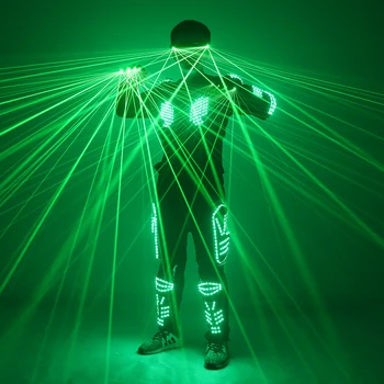 Новый зеленый лазерный костюм Костюм со светодиодной подсветкой Стробоскопический жилет Одежда с лазерными перчатками Очки для выступления певицы на сцене бара