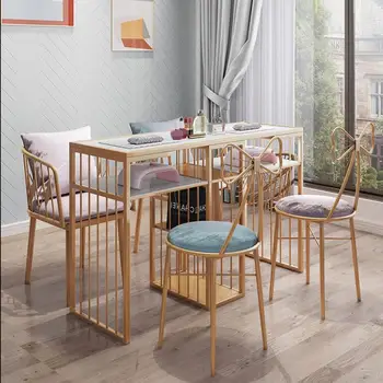 Новый мраморный маникюрный стол, набор стульев, одноместный, двойной, специальная цена, железный маникюрный стол в европейском стиле