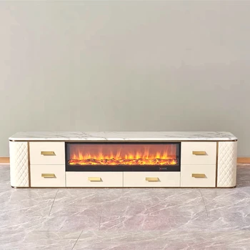 Новый тип ТВ-стола с камином Имитация пламени из спеченного камня ТВ-шкаф для гостиной Бытовая мебель для хранения