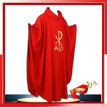 Облачение священника, христианский костюм, Костюмы священника, вышивка из красного полиэстера, католическая религиозная одежда для взрослых, одеяние духовенства