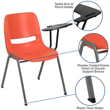 Оранжевое Эргономичное кресло в виде ракушки с откидывающимися подлокотниками для планшета для левой руки sillas Оранжевое Эргономичное кресло в виде ракушки с откидывающимися подлокотниками для планшета для левой руки sillas 0