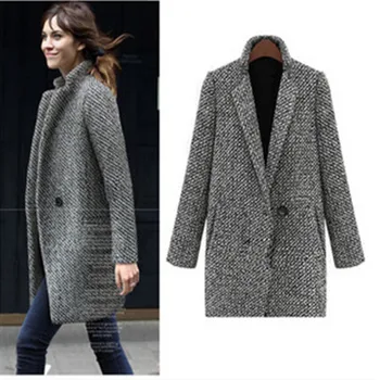 Осенне-зимнее женское пальто с карманом на одной пуговице, Длинный тренч, пальто из смеси шерсти в клетку, Верхняя одежда, Женское шерстяное пальто, Пальто