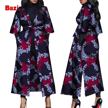 Пальто с поясом в подарок, длинное женское ветровое пальто в африканском стиле Анкара, WY7130 Пальто с поясом в подарок, длинное женское ветровое пальто в африканском стиле Анкара, WY7130 0