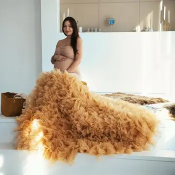 Платье Русалки с золотыми оборками для фотосессии, Пышное свадебное платье для беременных, детское платье для фотосъемки