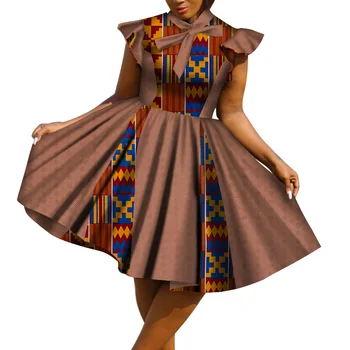 Платья-пачки с принтом Дашики в африканском стиле для женщин Bazin Riche, Платья-пачки с принтом Анкары, Галстук-бабочка, Традиционная африканская одежда WY4138