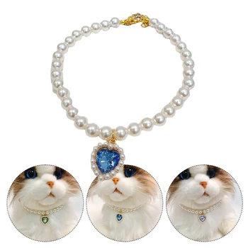 Регулируемое жемчужное ожерелье для домашних животных, аксессуары для кошек, животных, модный драгоценный камень, Сфинкс, ошейник для кошек, котенок, Кольер для собак