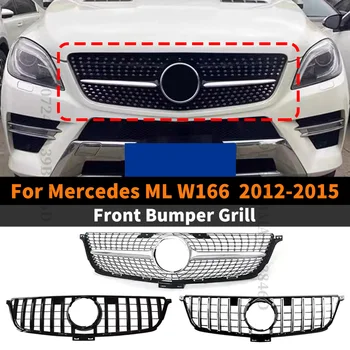 Решетка капота с сеткой на входе GT Diamond Style, решетка гоночного бампера для Mercedes W166 Benz ML 2012-2015, Аксессуар для тюнинга обвеса