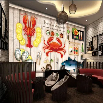 Ручная роспись на тему морепродуктов Фреска Обои 3D Японская кухня Суши Ресторан Промышленный декор Фоновые обои 3D