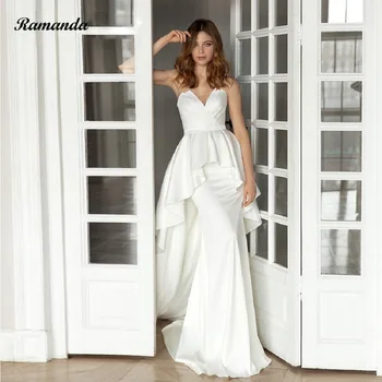 Свадебное платье Русалки Ramanda 2022, Атласный съемный шлейф, 2 в 1, Винтажные платья Невесты с открытой спиной, Vestido De Noiva