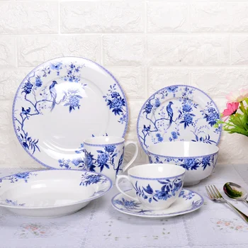 Сине-белый фарфор British Rocks Century с цветами и птицами, украшение столовой тарелки в западном стиле, Столовая тарелка, чашка и блюдце
