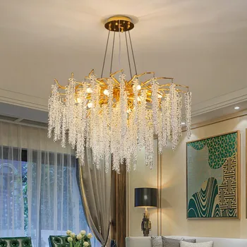 Скандинавская хрустальная люстра с кисточками для гостиной, украшения ресторана, Роскошные потолочные подвесные светильники, внутреннее освещение
