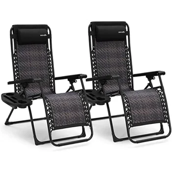 Складной уличный шезлонг SereneLife с нулевой гравитацией, регулируемые кресла из ротанга, набор из 2 штук одного размера