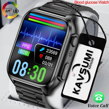 Смарт-часы ECG + PPG Мужские Bluetooth-часы для звонков, Частота сердечных сокращений, Кровяное давление, Уровень кислорода в крови, Мониторинг уровня сахара в крови, Умные Часы