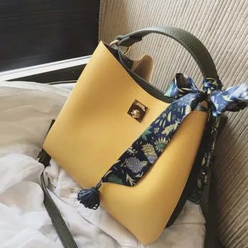 Сумка женская, новая модная повседневная сумка-мешок хитового цвета, простая сумка-мессенджер через плечо, шелковый шарф, сумки для рук