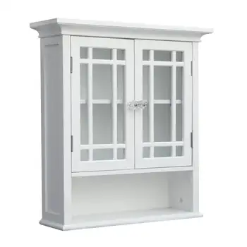 Съемный деревянный настенный шкаф с 2 стеклянными дверцами, белый