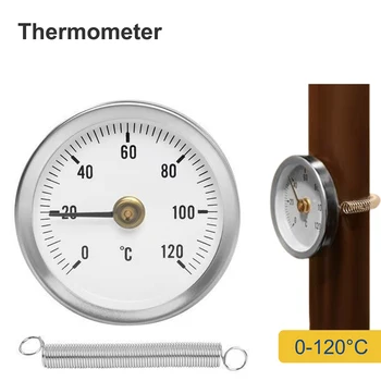 Термометр с зажимом из нержавеющей стали 0-120 ℃, нагревательная пружина 63 мм, Металлический измеритель температуры, Пружинный промышленный инструмент