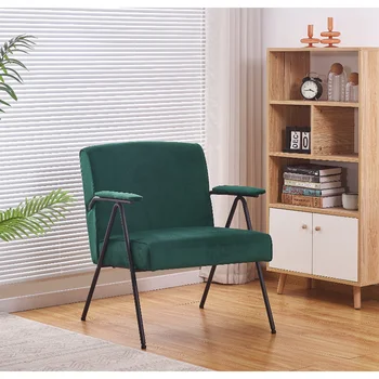 Ткань для отдыха\  Кресло с черным металлическим каркасом \ для гостиной и спальни\  Зеленый текстиль [на складе в США] Ткань для отдыха\  Кресло с черным металлическим каркасом \ для гостиной и спальни\  Зеленый текстиль [на складе в США] 0