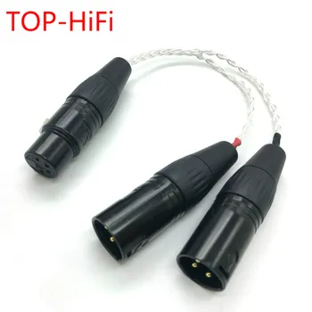 Топ-Hi-Fi 8 Ядер 7N OCC, Посеребренный 4-контактный разъем XLR к 2x 3-контактным разъемам XLR, сбалансированный кабель, Аудиоадаптер для наушников