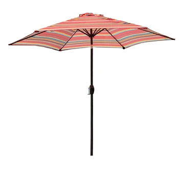 Уличный зонт для патио 8,6-футовый Настольный зонт с кнопкой наклона и рукояткой в красную / синюю полоску [в наличии в США]