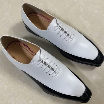 Черно-белые модельные туфли из натуральной кожи в стиле пэчворк Для мужчин, Оксфордские социальные туфли, Роскошные вечерние и свадебные туфли