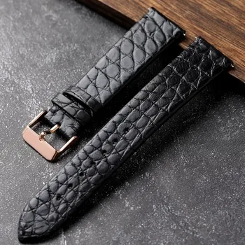 Черный быстросъемный ремешок из крокодиловой кожи ручной работы, ультратонкий ремешок для часов 18 19 20 22 мм, мягкий браслет, мужской браслет в стиле ретро