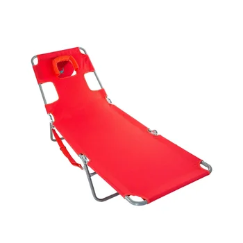 Шезлонг Складной Портативный Для принятия солнечных ванн у бассейна, красный